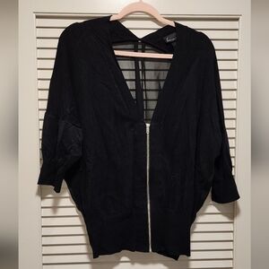Lane Bryant Black Zippered Cardigan Sheer Back